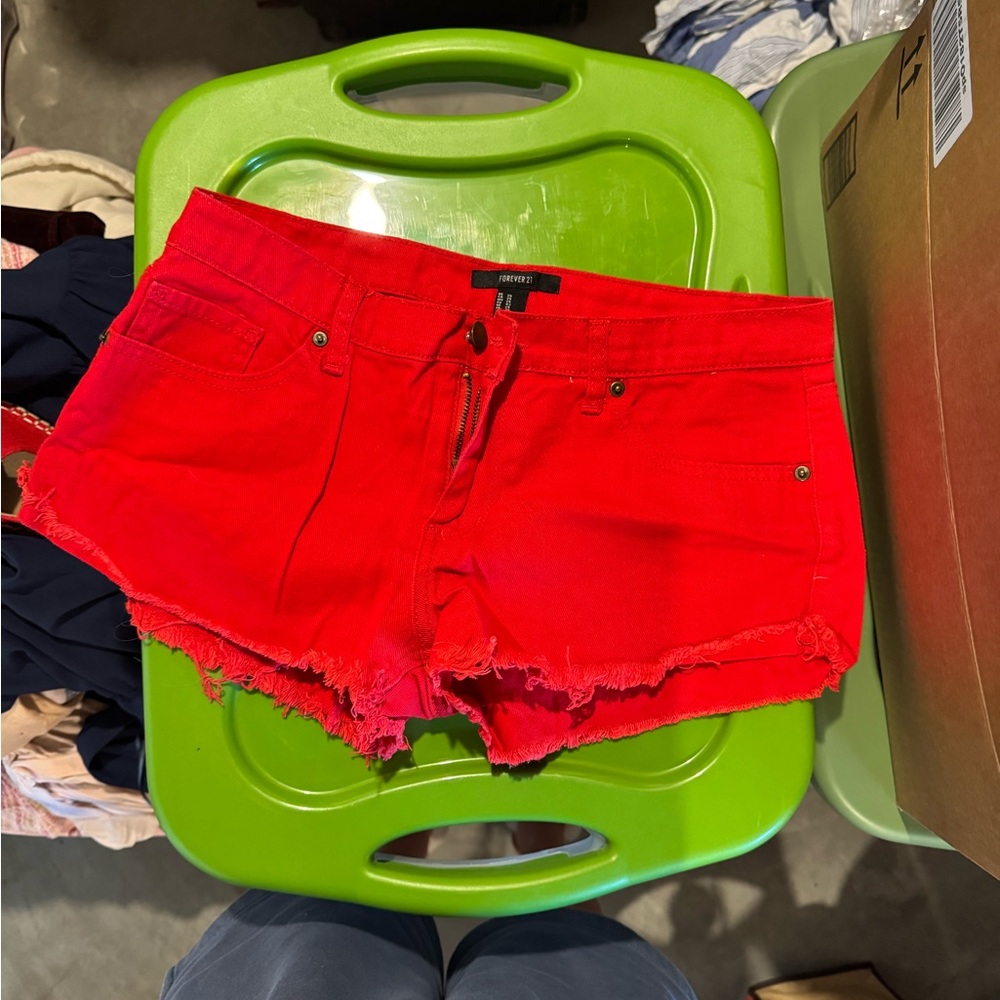Forever 21 Bright Red Jean Shorts